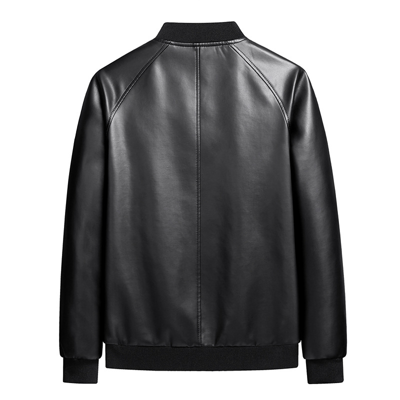 Férfi PU bőrdzseki — álló gallérral, duplán gombos záródás, középhosszú, poliészter bélés, sportos stílus