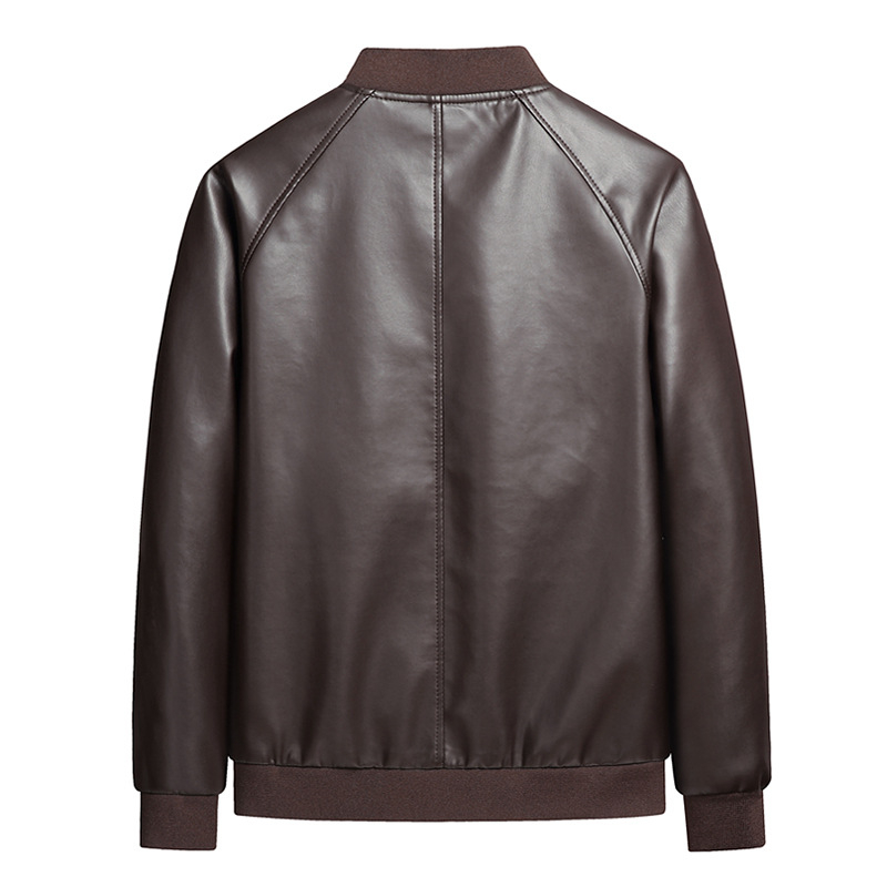 Férfi PU bőrdzseki — álló gallérral, duplán gombos záródás, középhosszú, poliészter bélés, sportos stílus