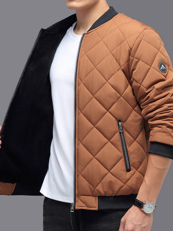 Ανδρικό μπουφάν με πολυεστερικό γέμισμα, επένδυση φλίς, παχύ για τον χειμώνα, σταθερός γιακά, φερμουάρ