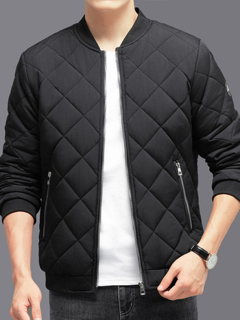 Ανδρικό μπουφάν με πολυεστερικό γέμισμα, επένδυση φλίς, παχύ για τον χειμώνα, σταθερός γιακά, φερμουάρ
