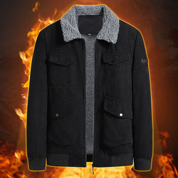 Ανδρικό βαμβακερό μπουφάν με επένδυση φλίς, ευρύχωρη γραμμή, μονόμπροστο κλείσιμο, πολλαπλές τσέπες