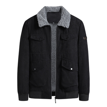Ανδρικό βαμβακερό μπουφάν με επένδυση φλίς, ευρύχωρη γραμμή, μονόμπροστο κλείσιμο, πολλαπλές τσέπες