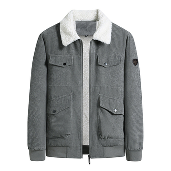 Ανδρικό βαμβακερό μπουφάν με επένδυση φλίς, ευρύχωρη γραμμή, μονόμπροστο κλείσιμο, πολλαπλές τσέπες