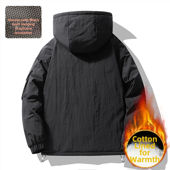 Ανδρικό βαμβακερό παλτό με Vinylon corduroy, κουκούλα, χαλαρή γραμμή, μονόμπροστο κλείσιμο, φθινόπωρο 2024