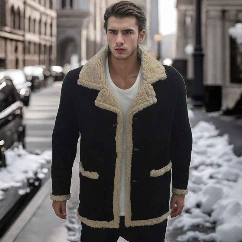 Μπουφάν από σουέδ, παχυσμένο, με πέτο, φερμουάρ, πολλαπλές τσέπες