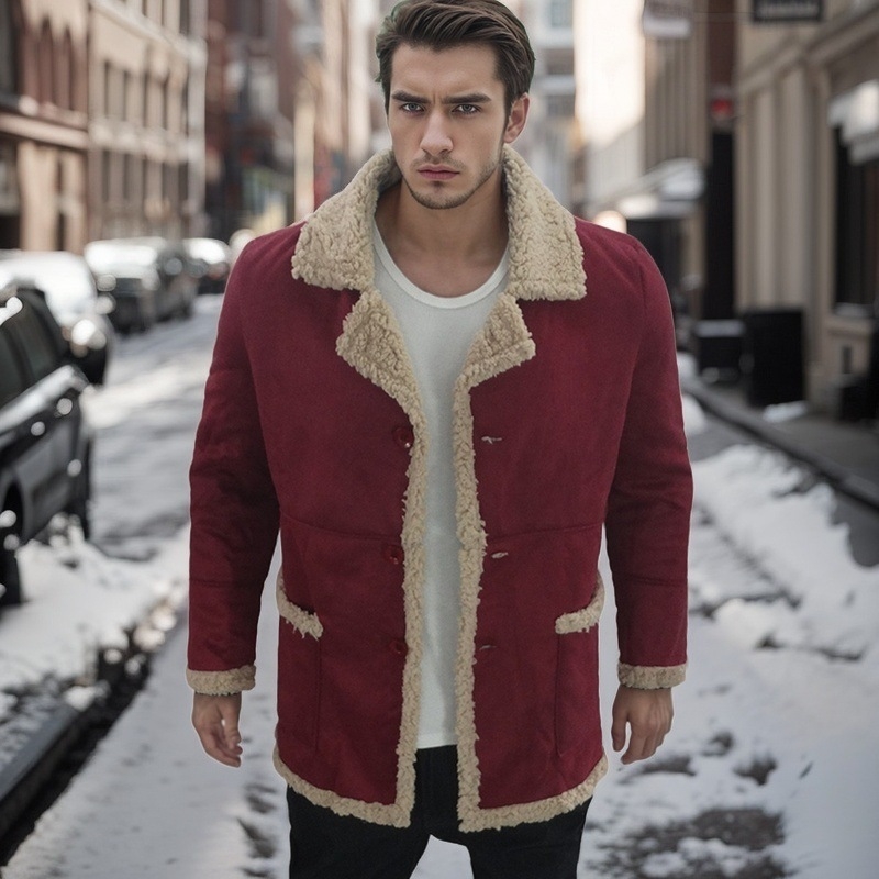 Μπουφάν από σουέδ, παχυσμένο, με πέτο, φερμουάρ, πολλαπλές τσέπες