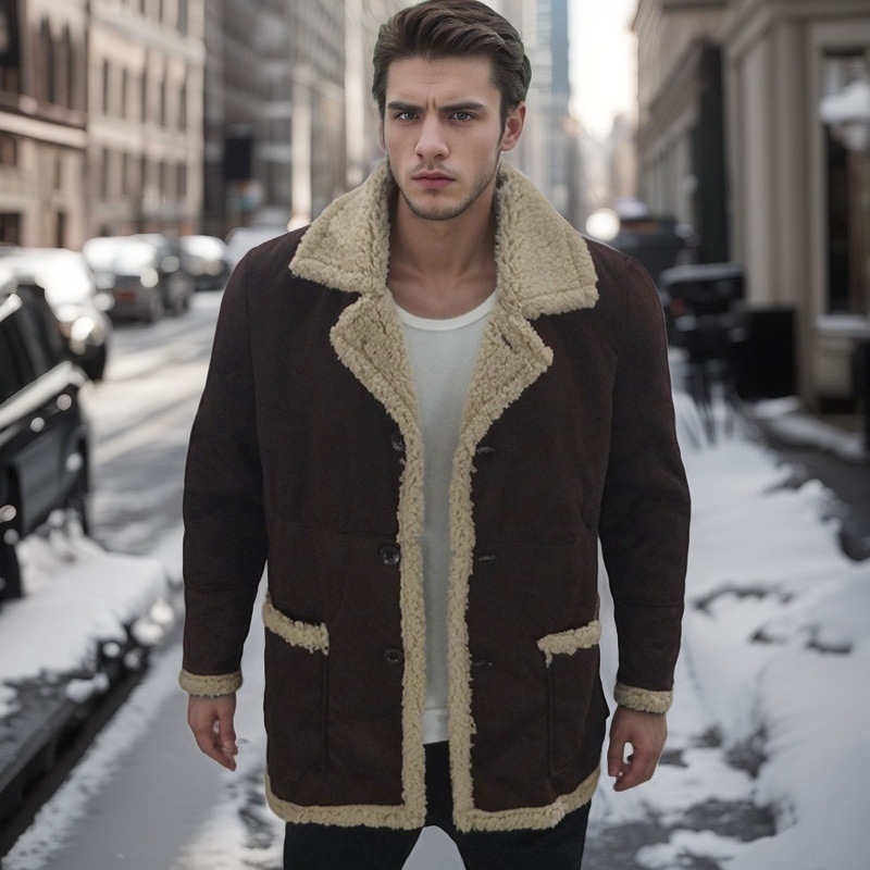 Μπουφάν από σουέδ, παχυσμένο, με πέτο, φερμουάρ, πολλαπλές τσέπες