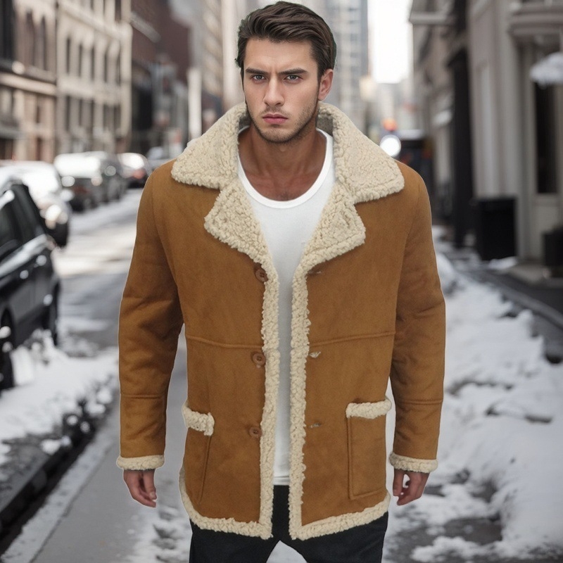 Μπουφάν από σουέδ, παχυσμένο, με πέτο, φερμουάρ, πολλαπλές τσέπες