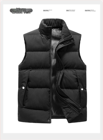 Мъжка памучна жилетка с полиестерен пълнеж и полиестерна подплата, спортен стил, кройка Фит, без качулка, сваляема яка