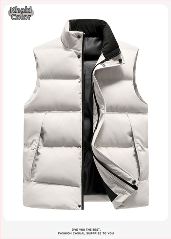 Мъжка памучна жилетка с полиестерен пълнеж и полиестерна подплата, спортен стил, кройка Фит, без качулка, сваляема яка