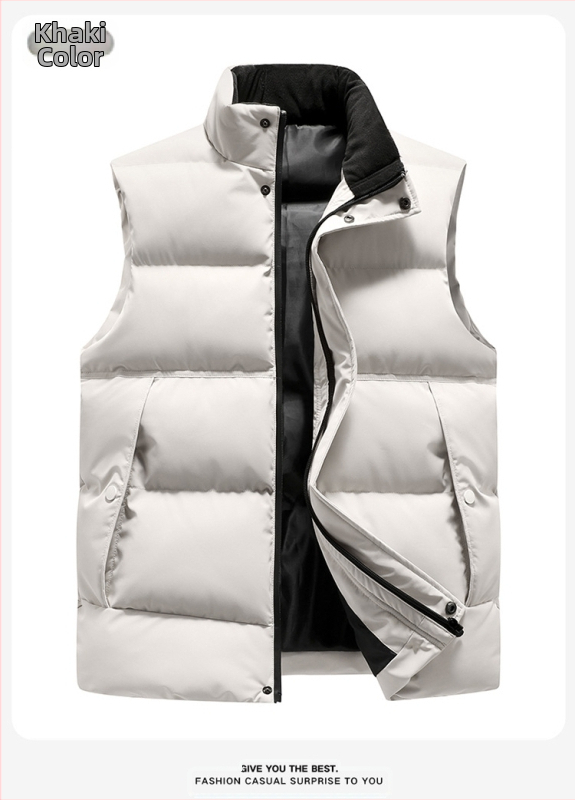 Мъжка памучна жилетка с полиестерен пълнеж и полиестерна подплата, спортен стил, кройка Фит, без качулка, сваляема яка