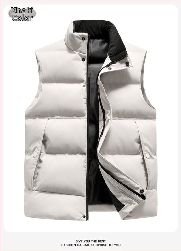 Мъжка памучна жилетка с полиестерен пълнеж и полиестерна подплата, спортен стил, кройка Фит, без качулка, сваляема яка