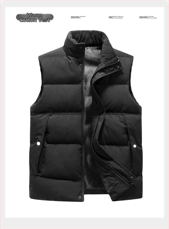 Мъжка памучна жилетка с полиестерен пълнеж и полиестерна подплата, спортен стил, кройка Фит, без качулка, сваляема яка