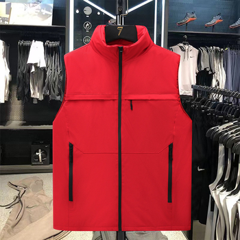 Мъжки дебело подплатен памучен жилет, без ръкави, без качулка, пълнеж полиестер, странични джобове