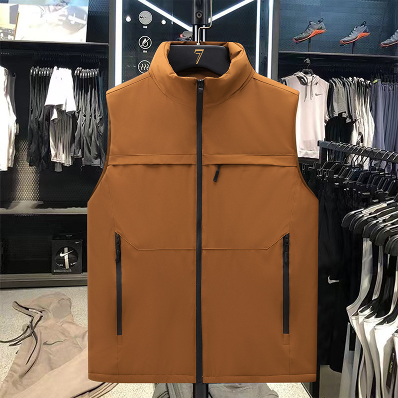 Мъжки дебело подплатен памучен жилет, без ръкави, без качулка, пълнеж полиестер, странични джобове