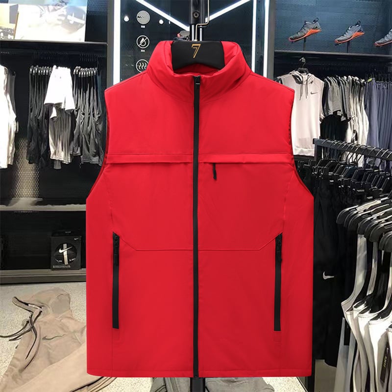 Мъжки дебело подплатен памучен жилет, без ръкави, без качулка, пълнеж полиестер, странични джобове