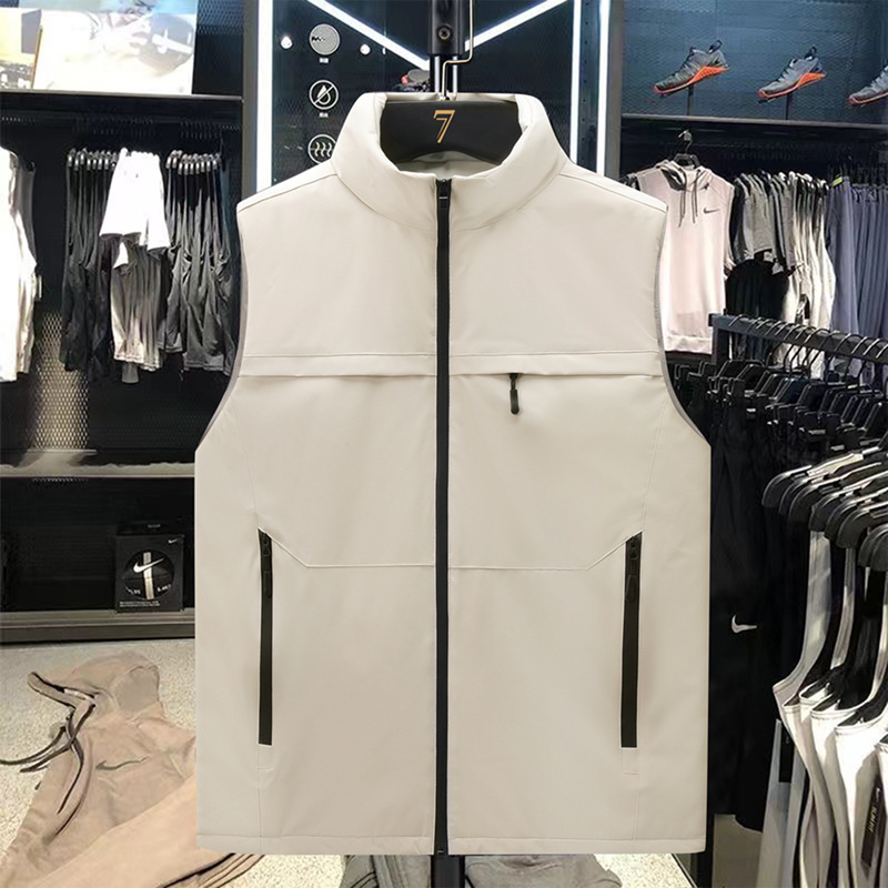 Мъжки дебело подплатен памучен жилет, без ръкави, без качулка, пълнеж полиестер, странични джобове