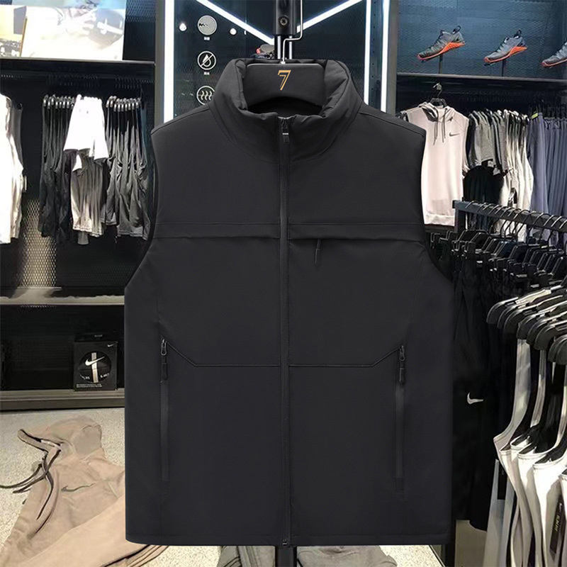 Мъжки дебело подплатен памучен жилет, без ръкави, без качулка, пълнеж полиестер, странични джобове