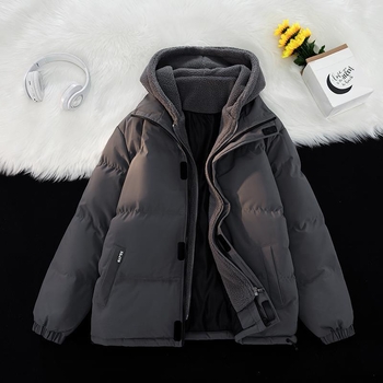 Ανδρικό Corduroy μπουφάν με κουκούλα, γέμισμα από βαμβάκι, κούμπωμα σε ένα ράμμα, επένδυση από λινό