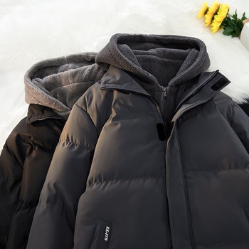 Ανδρικό Corduroy μπουφάν με κουκούλα, γέμισμα από βαμβάκι, κούμπωμα σε ένα ράμμα, επένδυση από λινό