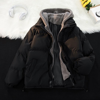 Ανδρικό Corduroy μπουφάν με κουκούλα, γέμισμα από βαμβάκι, κούμπωμα σε ένα ράμμα, επένδυση από λινό