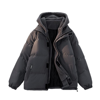 Ανδρικό Corduroy μπουφάν με κουκούλα, γέμισμα από βαμβάκι, κούμπωμα σε ένα ράμμα, επένδυση από λινό