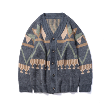 Кардиган със свободен силует, жакардов модел със сусамови точки, V-образно деколте, дълги ръкави, плътен акрилен микс