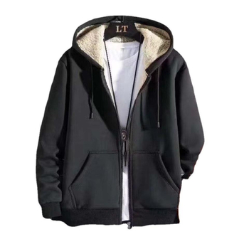 Мъжки качулков суитър с цип, подплатен с флис, полиестерова смесена тъкан, свободна кройка.