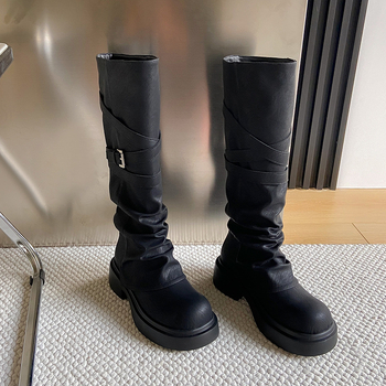 Ženske čizme do koljena s gornjim dijelom od teleće kože, unutarnja podstava od prirodne kože, pull-on, pet 3–5 cm