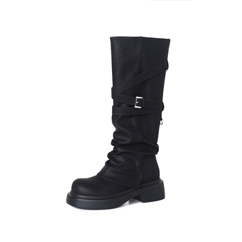 Ženske čizme do koljena s gornjim dijelom od teleće kože, unutarnja podstava od prirodne kože, pull-on, pet 3–5 cm