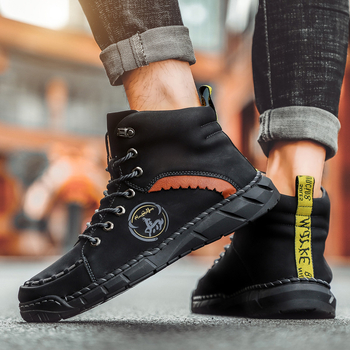 Ανδρικά Υψηλά Μποτάκια από Μικροϊνες, Διαπνοή, Με Στρογγυλό Δάχτυλο, Χαμηλό Τακούνι 1-3 cm, Καουτσούκ Σόλα, EVA Πάτος