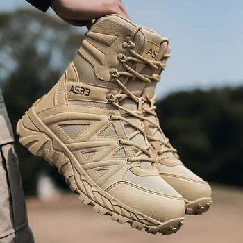 Ανδρικά τακτικά μποτάκια - υψηλό επάνω μέρος, εξωτερικός σχεδιασμός έρημος, αδιάβροχο ύφασμα, αντιολισθητική σόλα