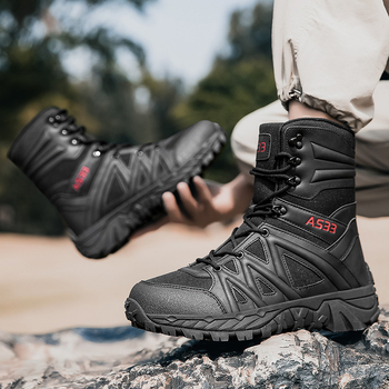 Ανδρικά τακτικά μποτάκια - υψηλό επάνω μέρος, εξωτερικός σχεδιασμός έρημος, αδιάβροχο ύφασμα, αντιολισθητική σόλα