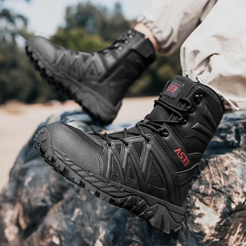 Ανδρικά τακτικά μποτάκια - υψηλό επάνω μέρος, εξωτερικός σχεδιασμός έρημος, αδιάβροχο ύφασμα, αντιολισθητική σόλα