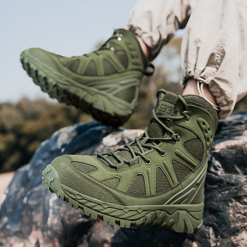 Ανδρικά τακτικά μποτάκια - υψηλό επάνω μέρος, εξωτερικός σχεδιασμός έρημος, αδιάβροχο ύφασμα, αντιολισθητική σόλα