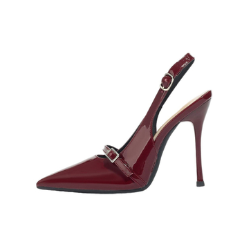 Γυναικεία ψηλά τακούνια με μυτερό άκρο, PU επάνω μέρος, λεπτό τακούνι, ύψος τακουνιού 6–8 cm, κλείσιμο με αγκράφα