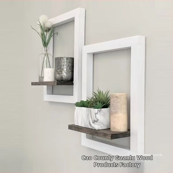 Стенно монтиран дървен органайзер за съхранение с правоъгълна рамка за снимки, единична полица, модерен минималистичен дизайн.