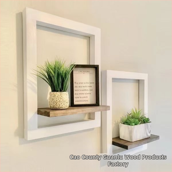 Ξύλινο ράφι αποθήκευσης τοίχου με ορθογώνιο πλαίσιο φωτογραφιών, μοντέρνος μινιμαλιστικός σχεδιασμός.