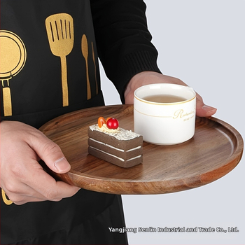 Koka apaļš trauks, mūsdienīgs vienkāršs stils, vienkrāsains dizains, piemērots tējai un uzkodām.