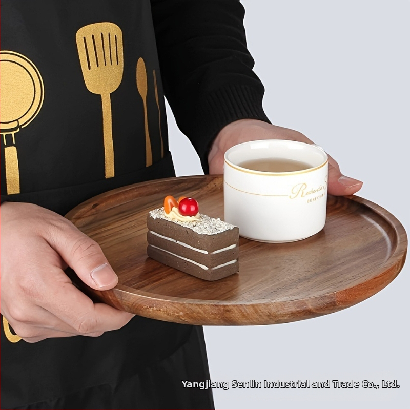 Koka apaļš trauks, mūsdienīgs vienkāršs stils, vienkrāsains dizains, piemērots tējai un uzkodām.