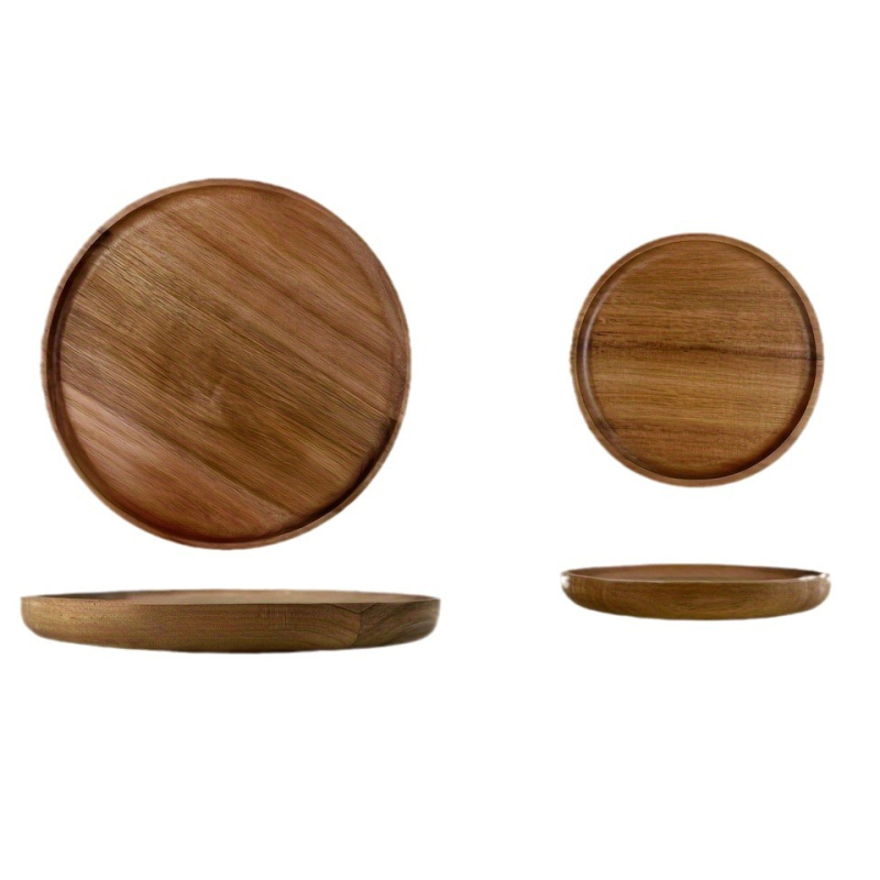 Koka apaļš trauks, mūsdienīgs vienkāršs stils, vienkrāsains dizains, piemērots tējai un uzkodām.