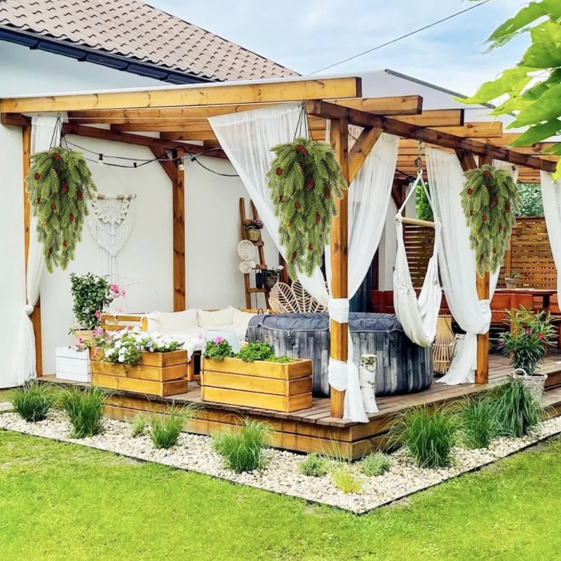 Стенно висяща коледна декорация с изкуствени иглички и шишарки; Марка: Red Lantern Pavilion; IP разрешение: Не; Материал: 1326527568; Подходящо за: Коледа