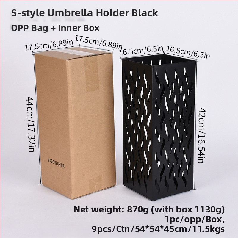 Dzelzs lietussargu uzglabāšanas statīvs, vienkāršs un mūsdienīgs stilā, izlaists 2024. gada rudens, piemērots viesnīcas hallei un mājas uzglabāšanai.