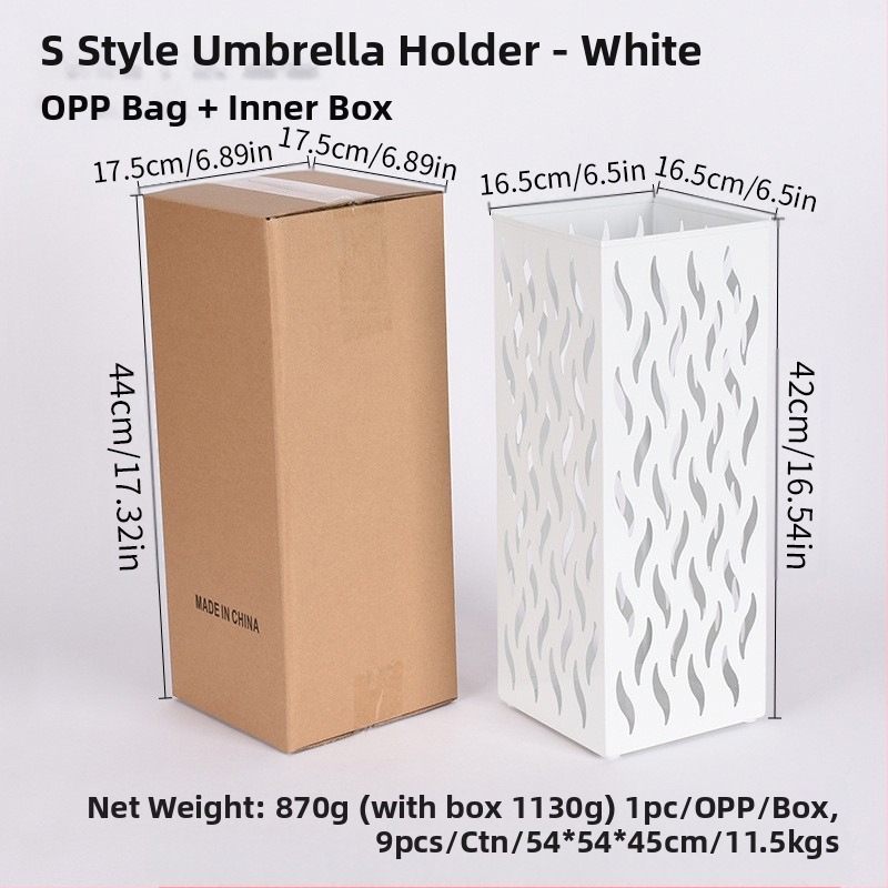 Dzelzs lietussargu uzglabāšanas statīvs, vienkāršs un mūsdienīgs stilā, izlaists 2024. gada rudens, piemērots viesnīcas hallei un mājas uzglabāšanai.