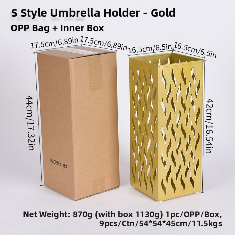 Dzelzs lietussargu uzglabāšanas statīvs, vienkāršs un mūsdienīgs stilā, izlaists 2024. gada rudens, piemērots viesnīcas hallei un mājas uzglabāšanai.