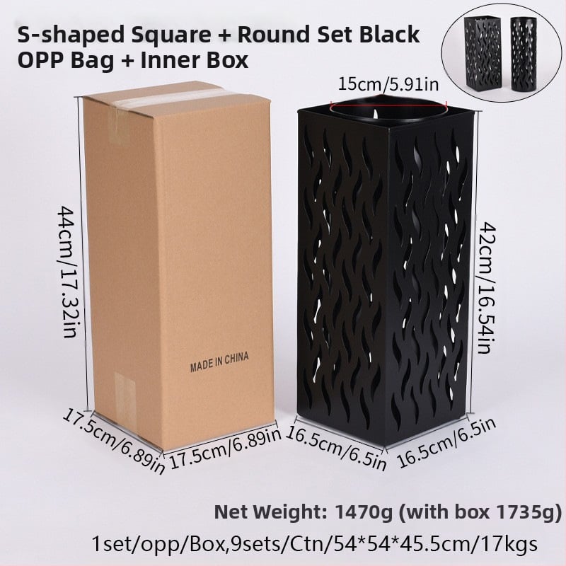 Dzelzs lietussargu uzglabāšanas statīvs, vienkāršs un mūsdienīgs stilā, izlaists 2024. gada rudens, piemērots viesnīcas hallei un mājas uzglabāšanai.