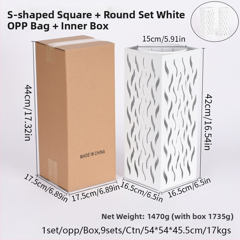 Dzelzs lietussargu uzglabāšanas statīvs, vienkāršs un mūsdienīgs stilā, izlaists 2024. gada rudens, piemērots viesnīcas hallei un mājas uzglabāšanai.