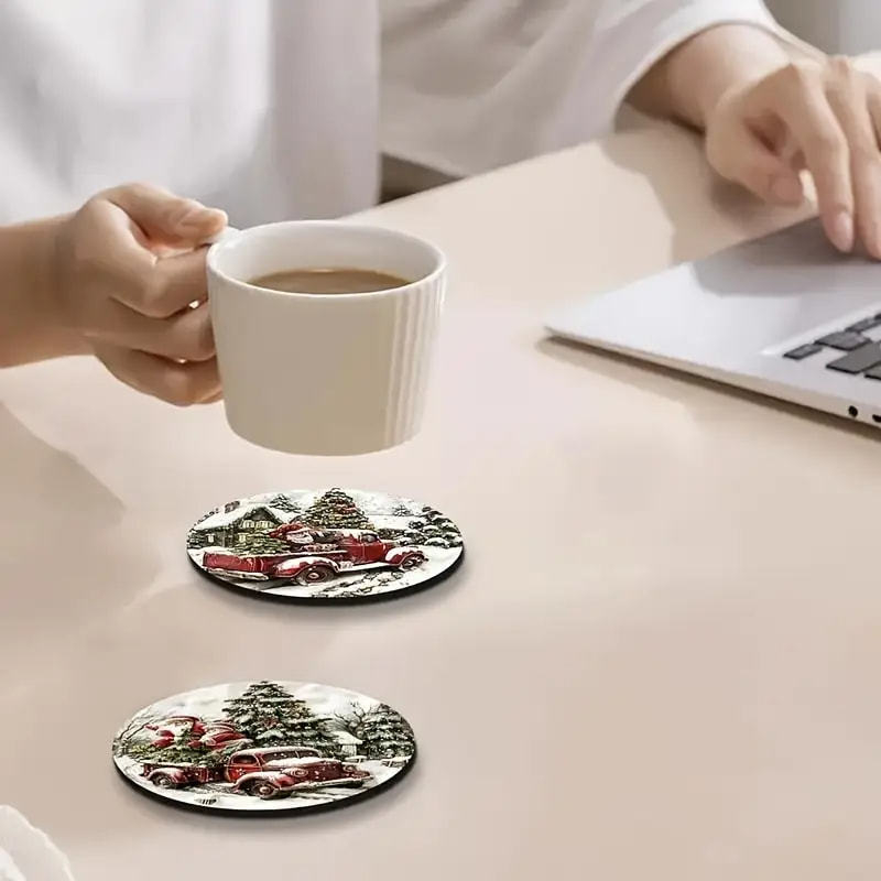 Mediniai padėkliukai gėrimams – boxwood, spausdinto dizaino, neslystantys, atsparūs aukštai temperatūrai, dekoratyviniai stalo padėklai