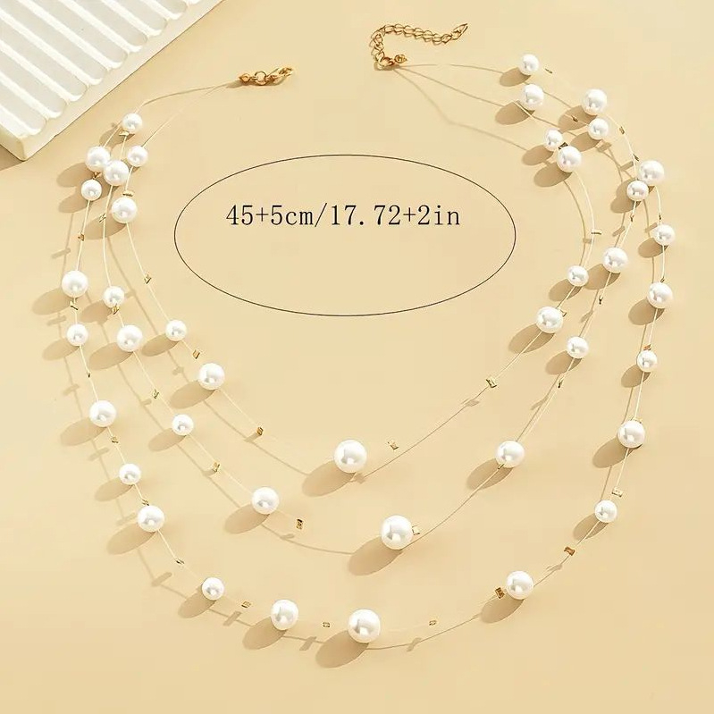 Colier cu perle artificiale, multistrat, făcut manual, lanț de perle, design elegant geometric în formă de U