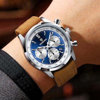 Binbond αντρικό πολυλειτουργικό ρολόι Quartz B380, με τρεις υποδείκτες, 30M αντοχή στο νερό, επίστρωση γυαλιού, μπράτσο από ανοξείδωτο ατσάλι